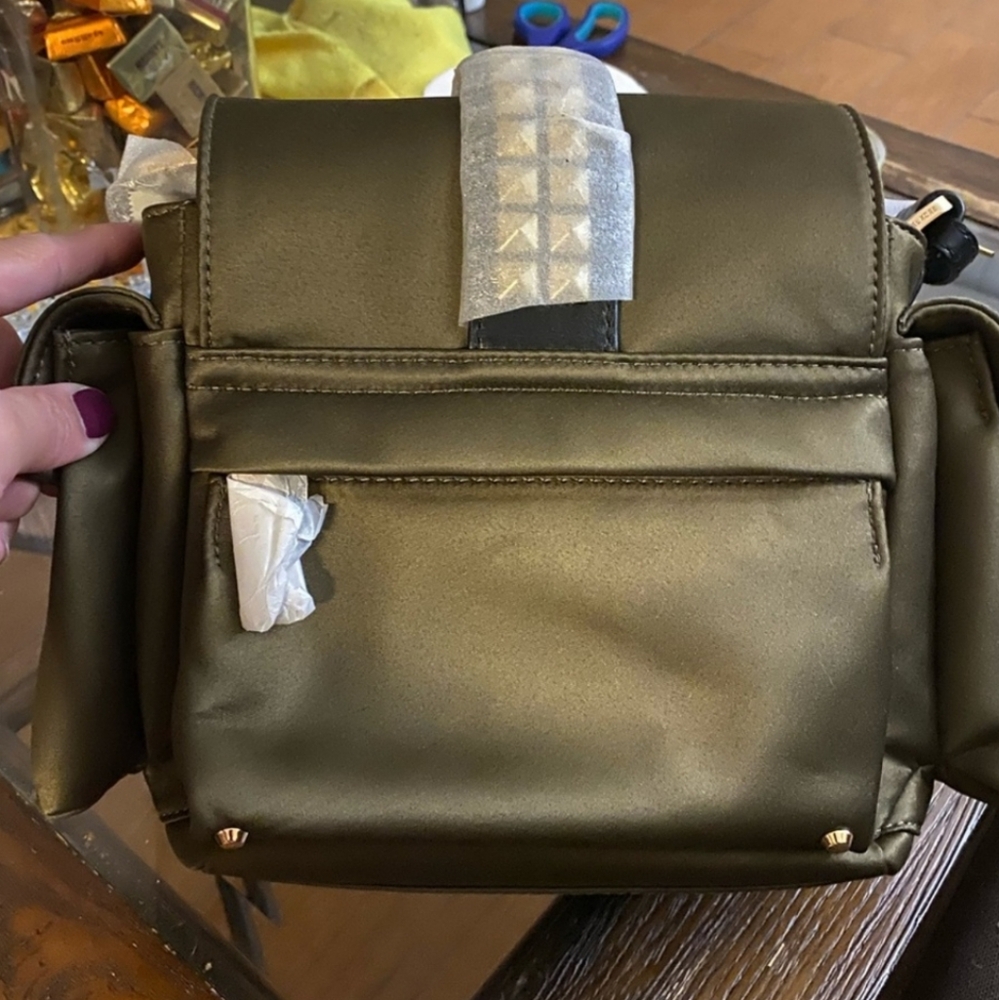 Sale🍁Michael Kors Olivia Olive Army Green W/ Gold Spike Studded Strap Crossbody - Picture 10 of 12